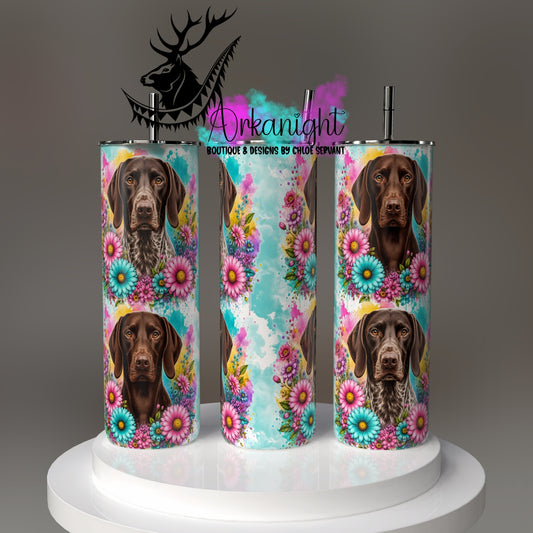 Gourde sur commande - Collection Fleurie Pastelle - Chien Braque Allemand