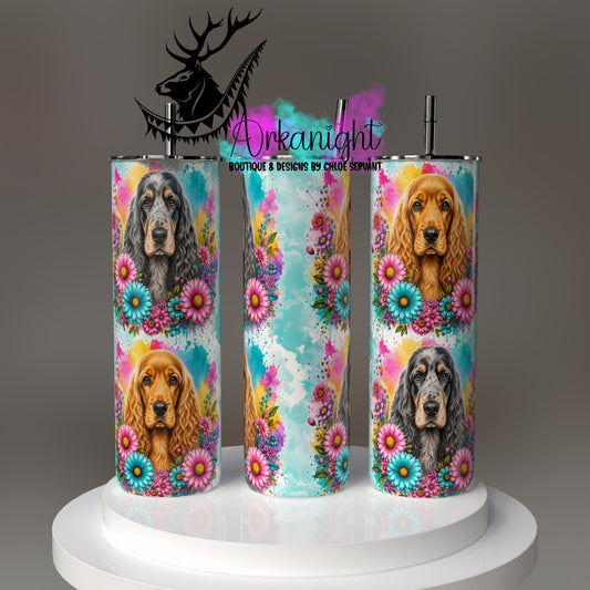 Gourde sur commande - Collection Fleurie Pastelle - Chien Cocker Anglais