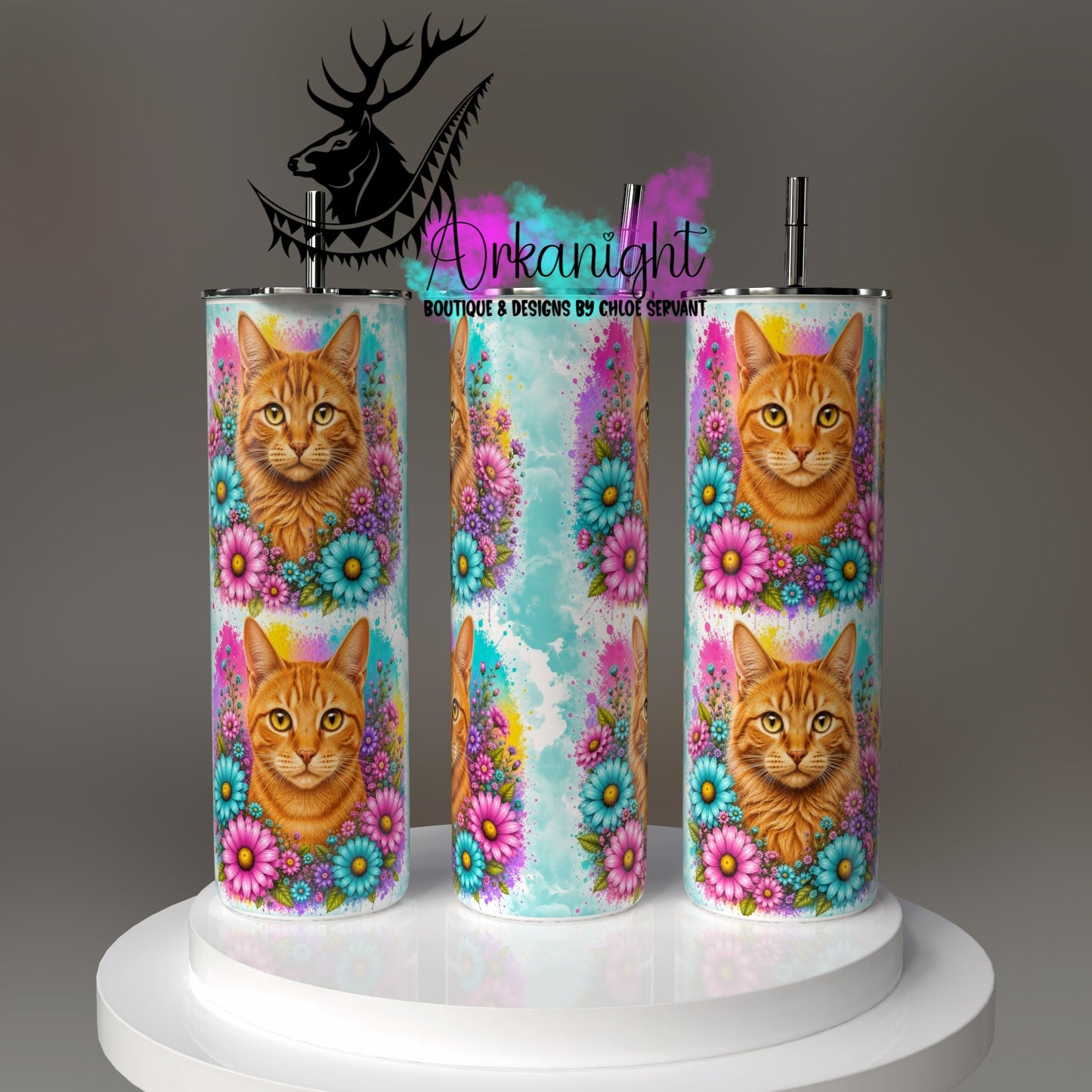 Gourde sur commande - Collection Fleurie Pastelle - Chat Roux
