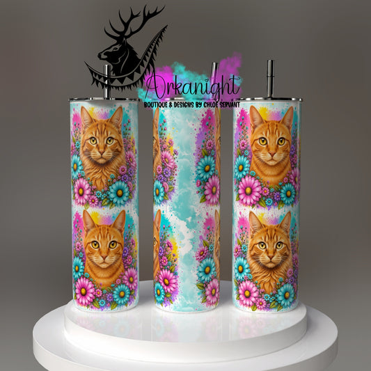 Gourde sur commande - Collection Fleurie Pastelle - Chat Roux