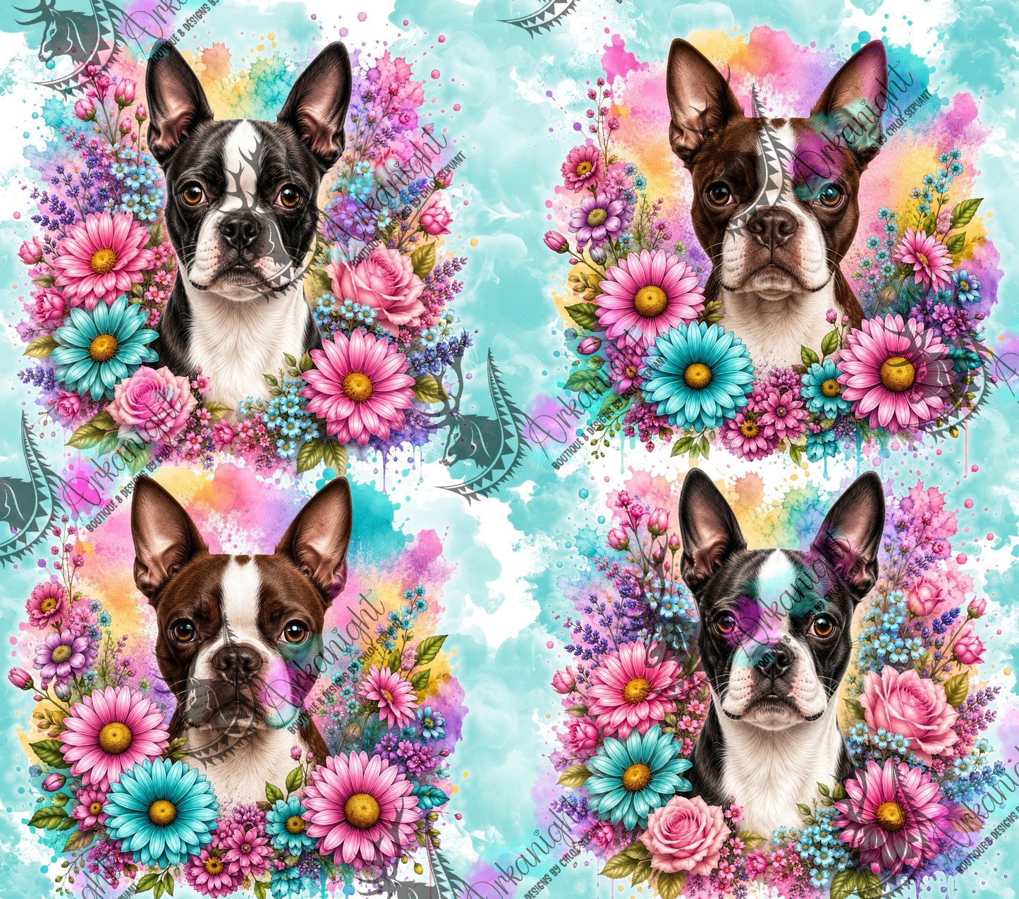 Numérique - Collection Fleurie Pastelle - Boston Terrier