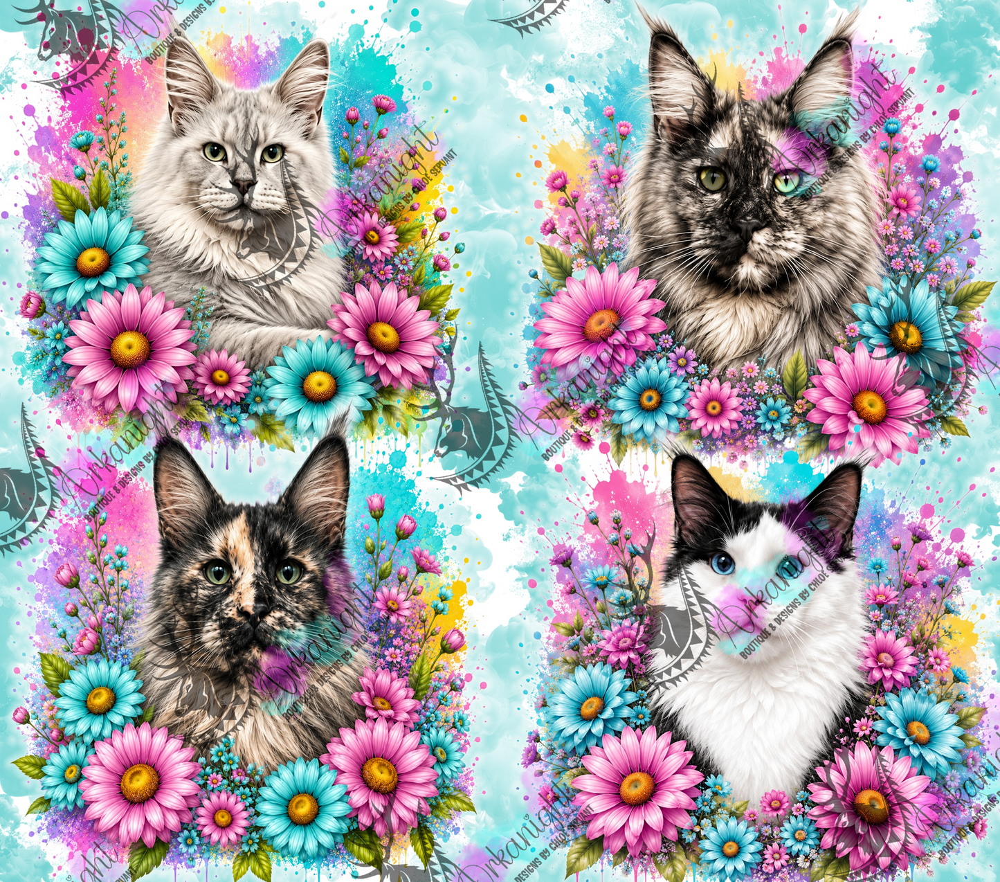 Numérique - Collection Fleurie Pastelle - Chat Mainecoon