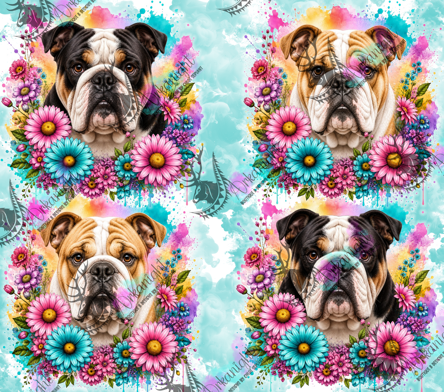 Numérique - Collection Fleurie Pastelle - Bulldog Anglais