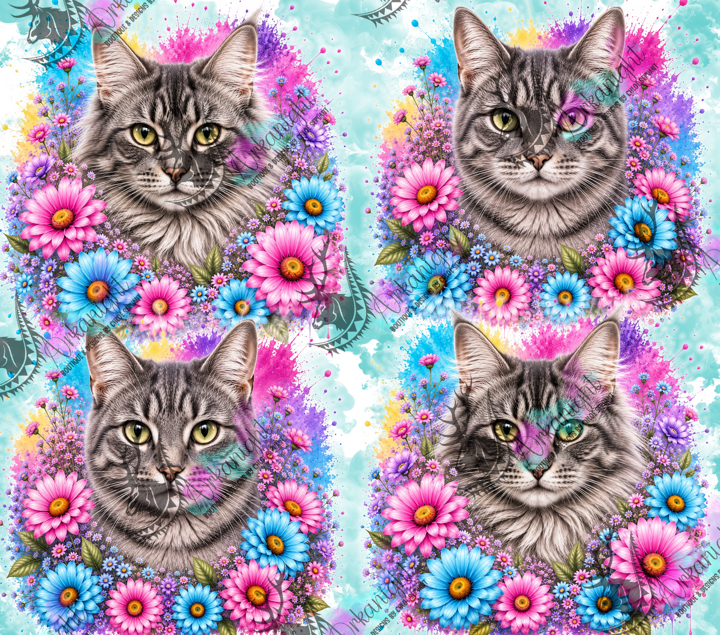 Numérique - Collection Fleurie Pastelle - Chat Tabbie Gris