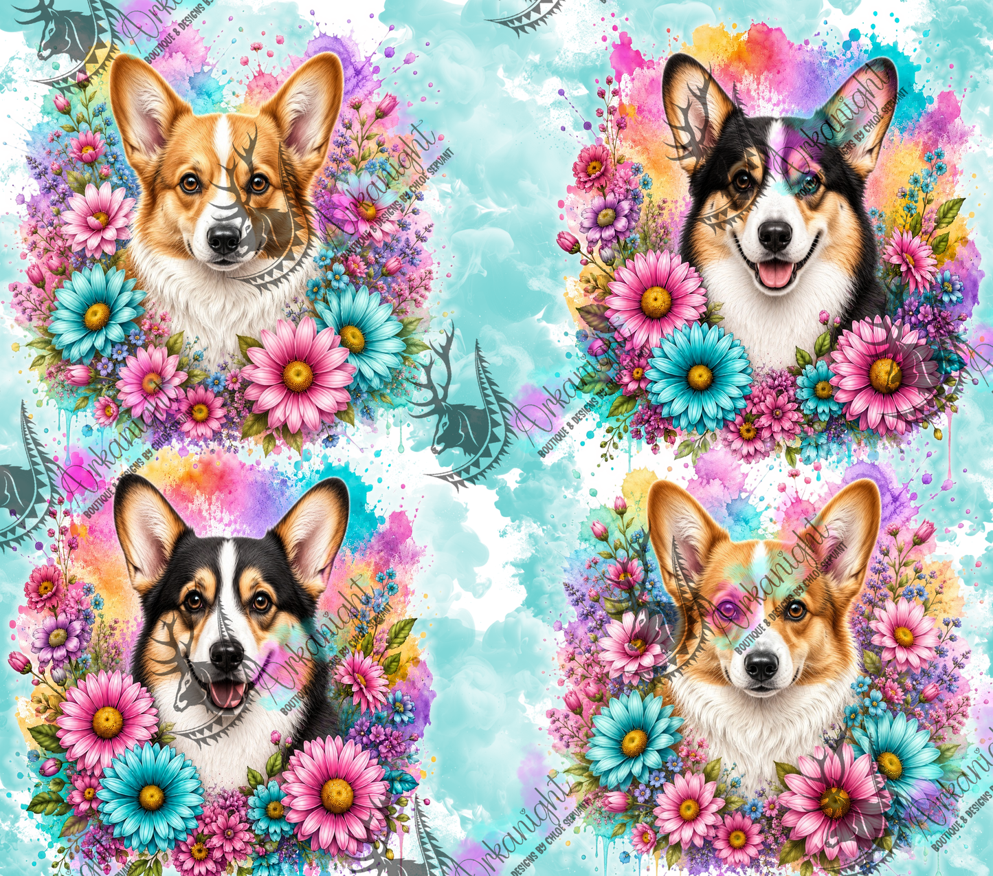 Numérique - Collection Fleurie Pastelle - Chien Corgi