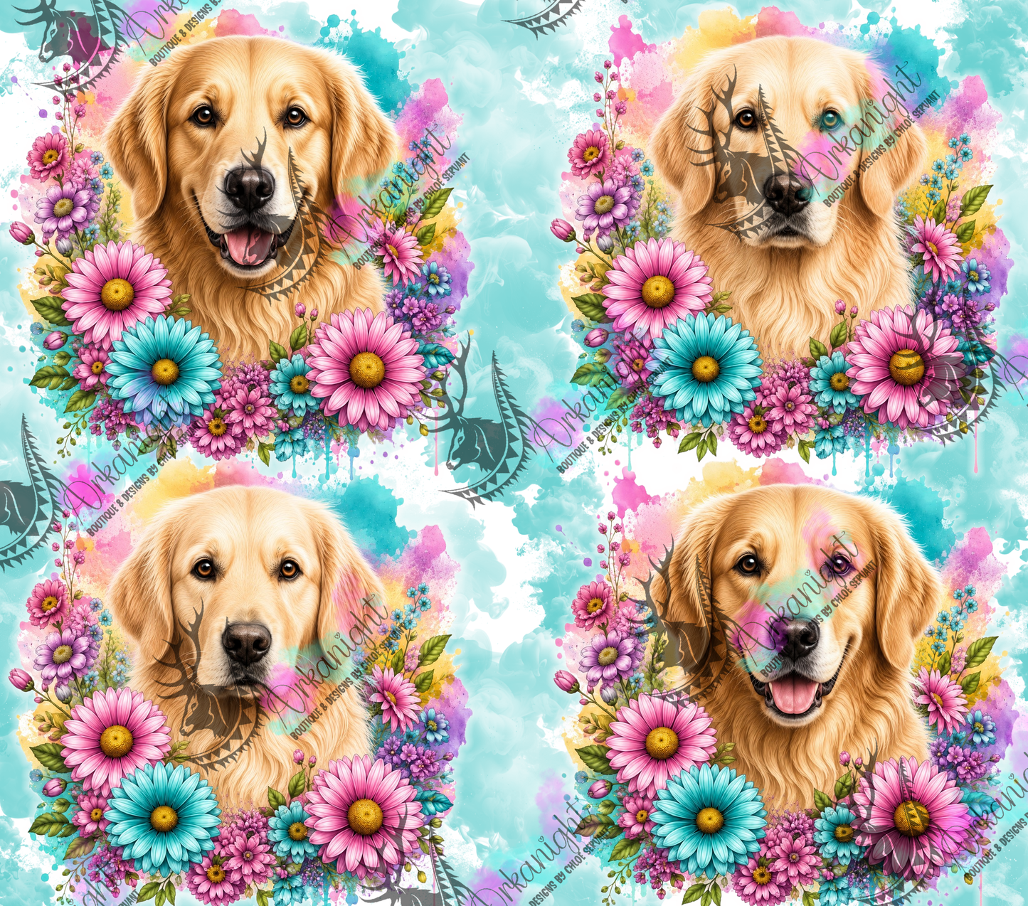 Numérique - Collection Fleurie Pastelle - Chien Golden Retriever