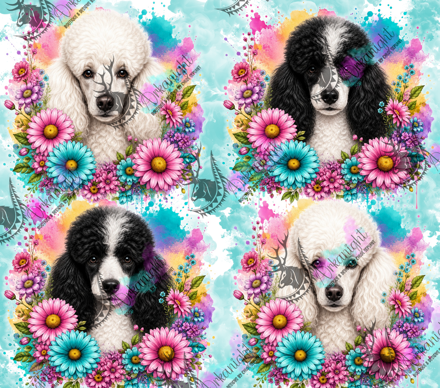 Numérique - Collection Fleurie Pastelle - Caniche