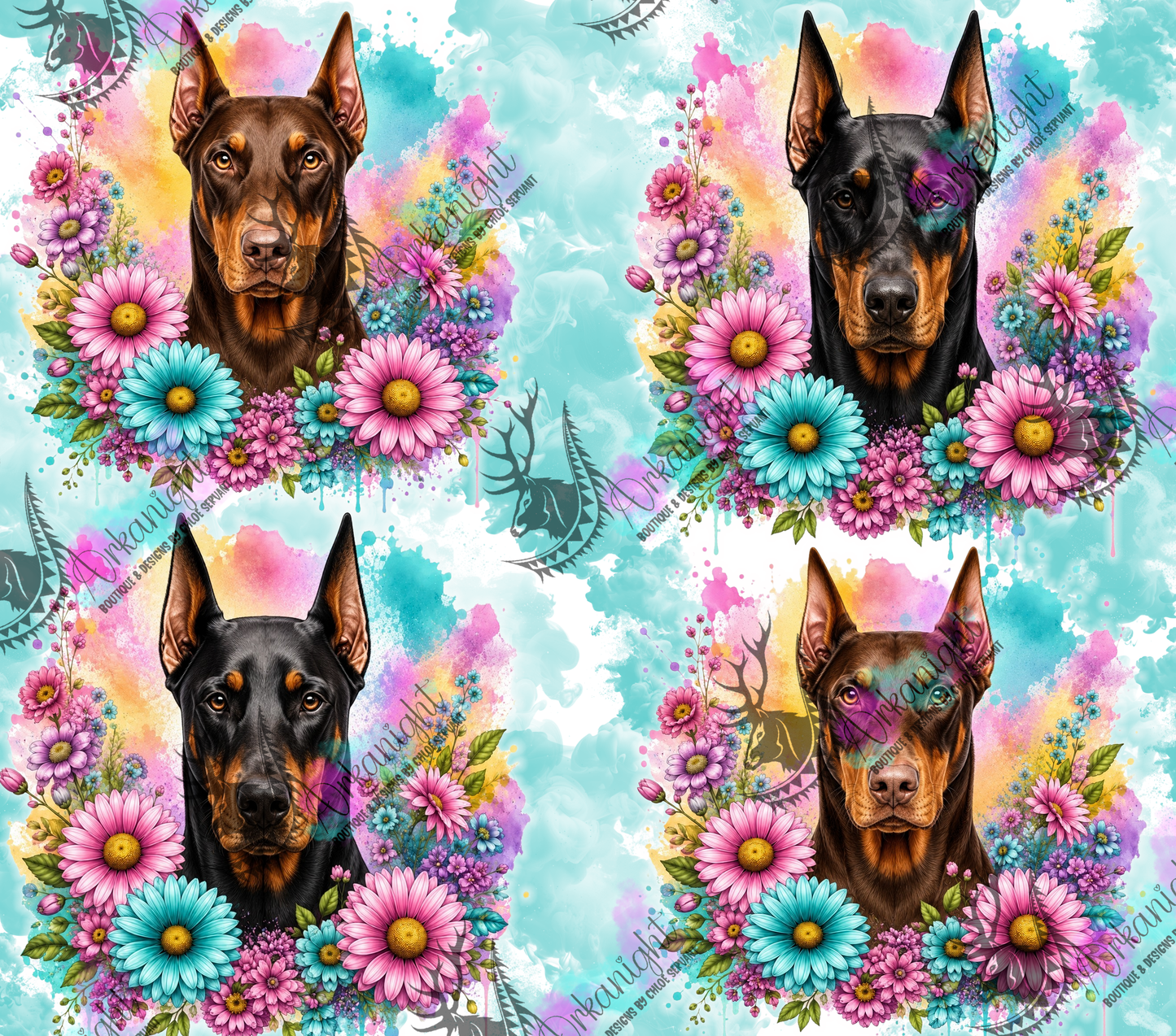 Numérique - Collection Fleurie Pastelle - Doberman
