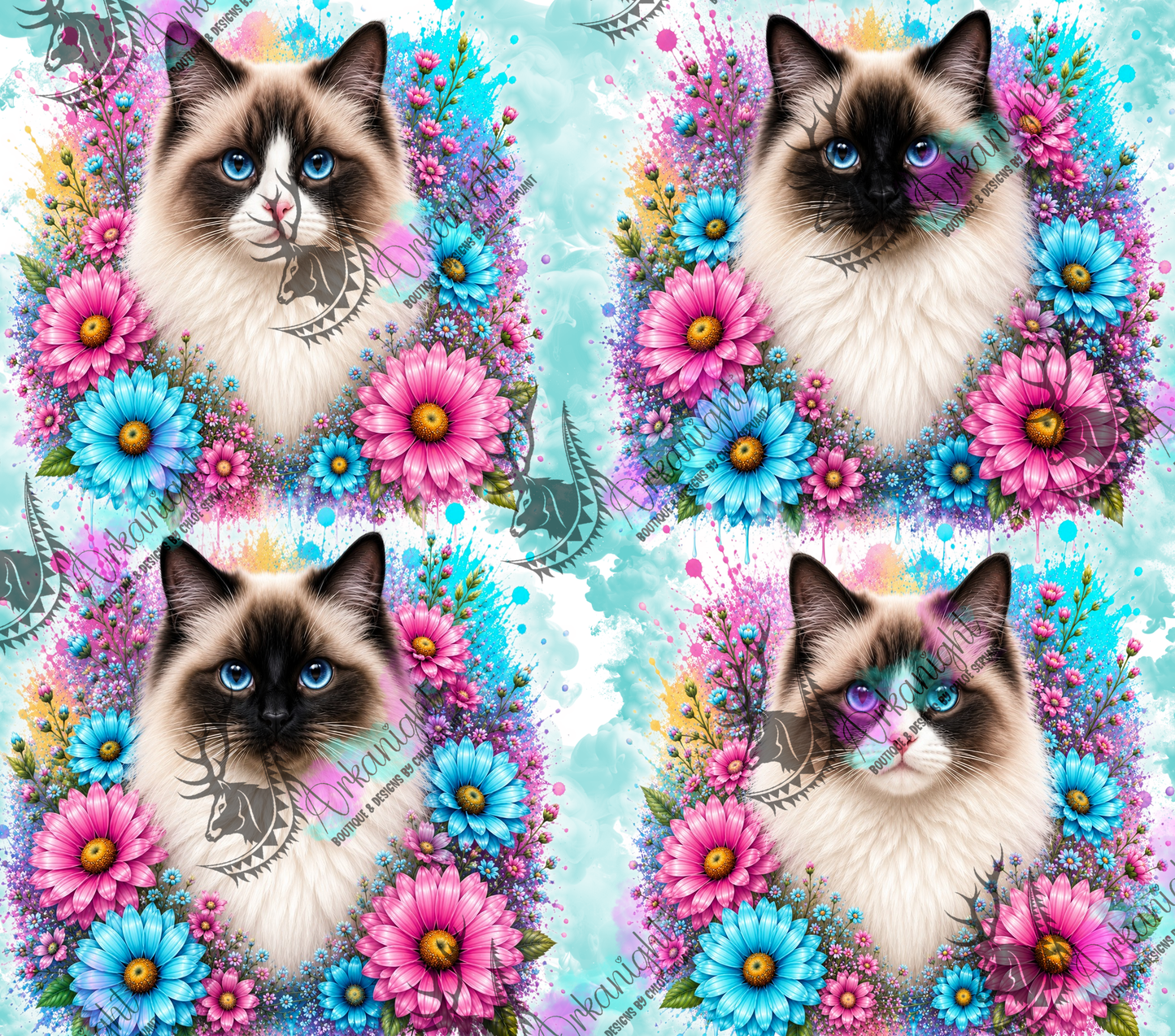 Numérique - Collection Fleurie Pastelle - Chat Ragdoll