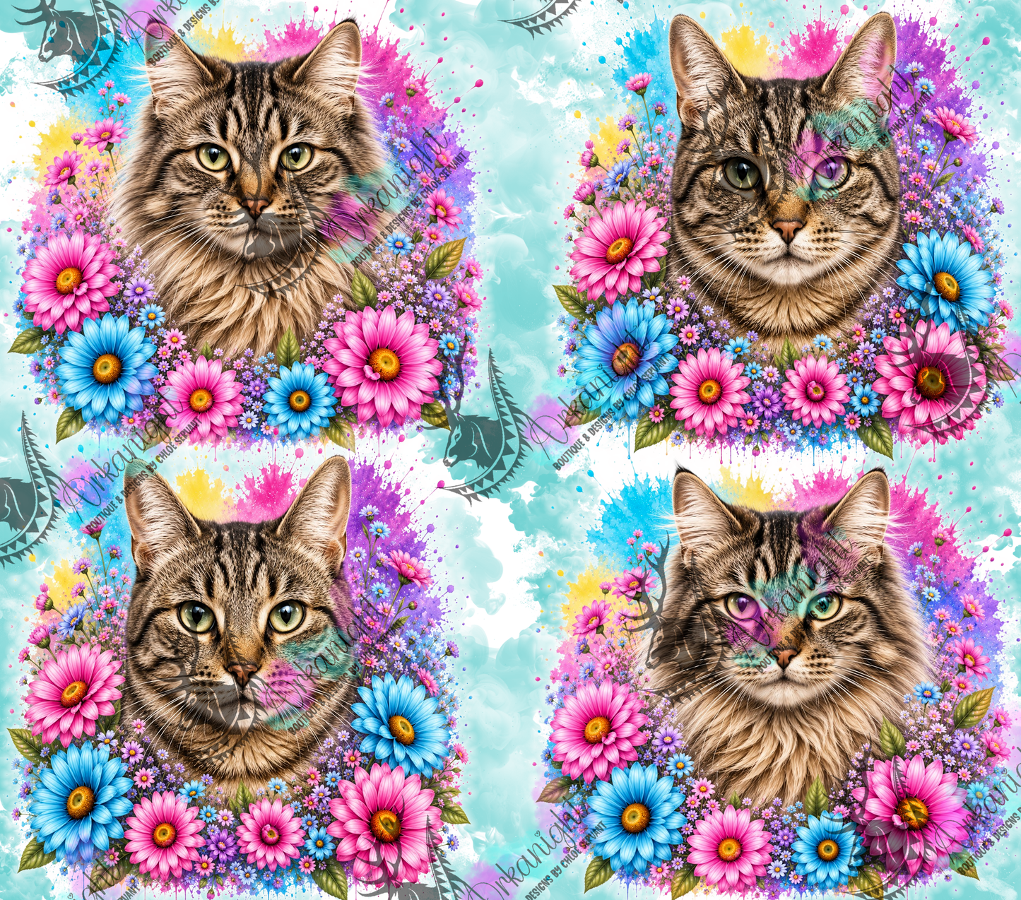 Numérique - Collection Fleurie Pastelle - Chat Tabbie Brun