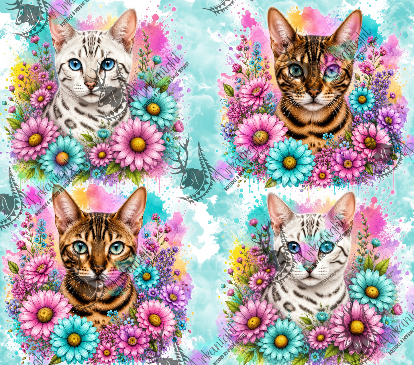 Numérique - Collection Fleurie Pastelle - Chat Bengal