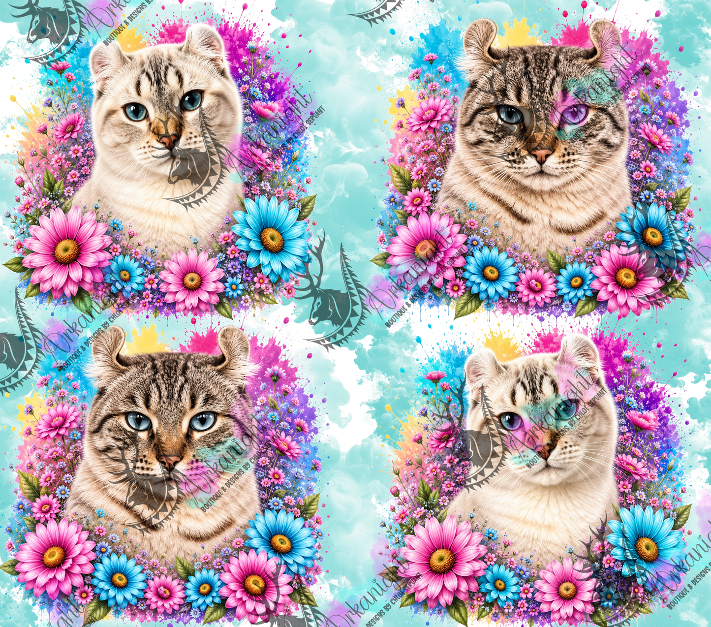 Numérique - Collection Fleurie Pastelle - Highland Lynx Cat