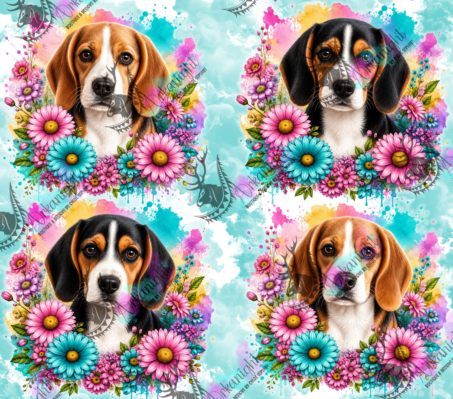 Numérique - Collection Fleurie Pastelle - Beagle
