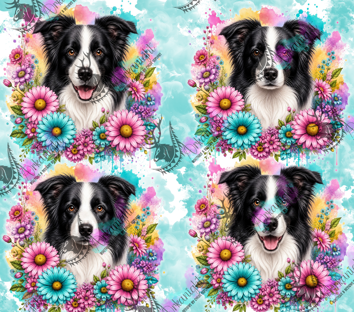 Numérique - Collection Fleurie Pastelle - Border Collie
