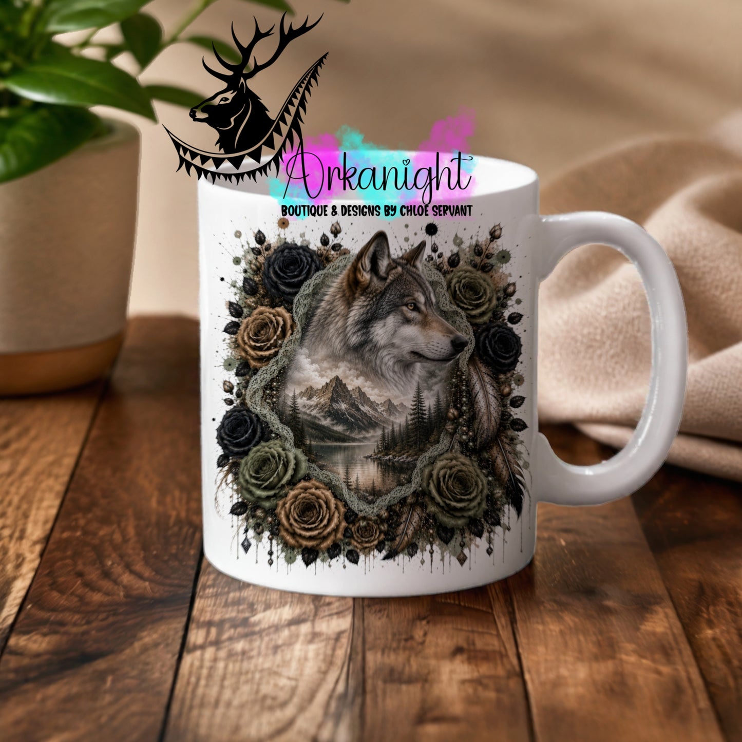 Tasse en céramique sur commande - Collection Boho 2026 ♡ Double Exposition ♡ Loup & Roses