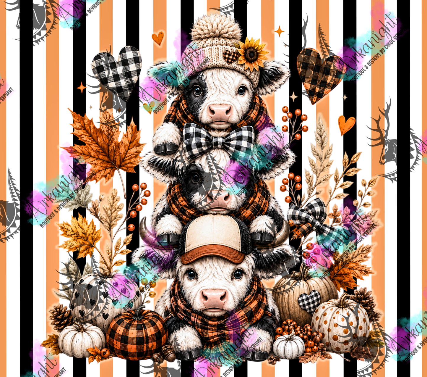 Numérique - Collection Automne 2026 - Trio Vache Noir & Blanche - Teinte Orange