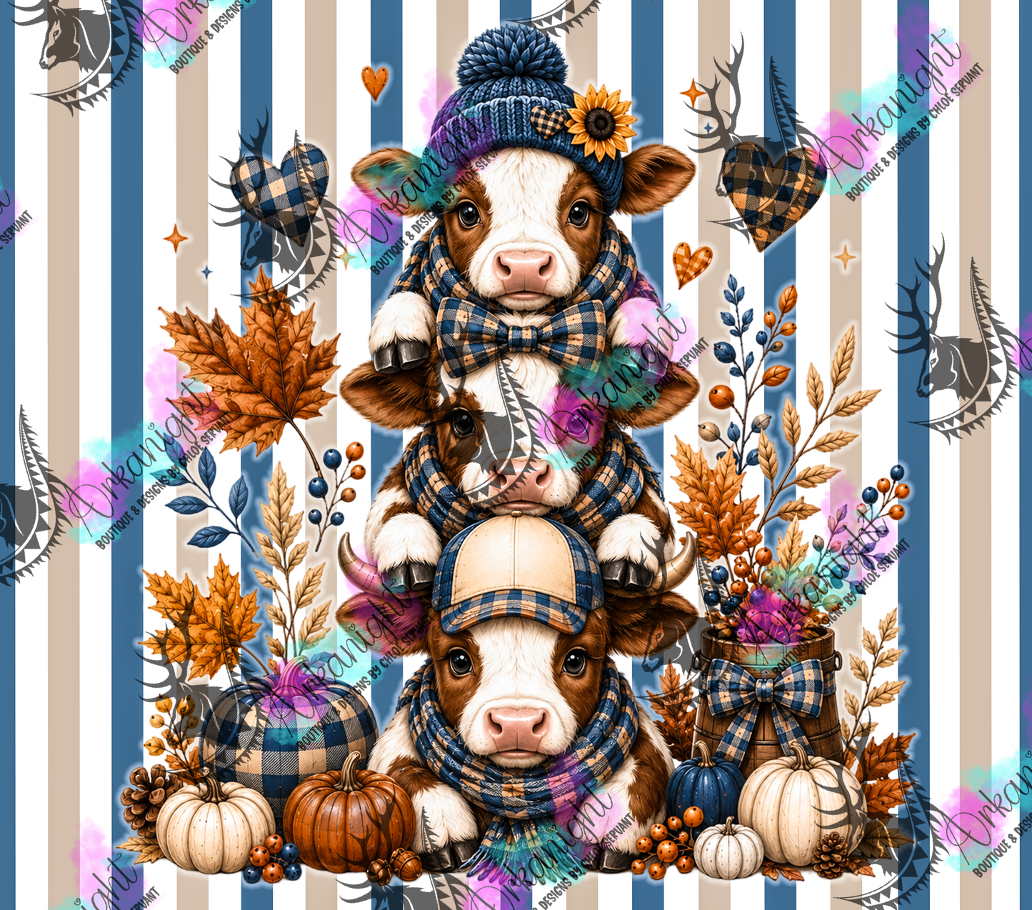 Numérique - Collection Automne 2026 - Trio Vache Brune & Blanche - Teinte Bleu