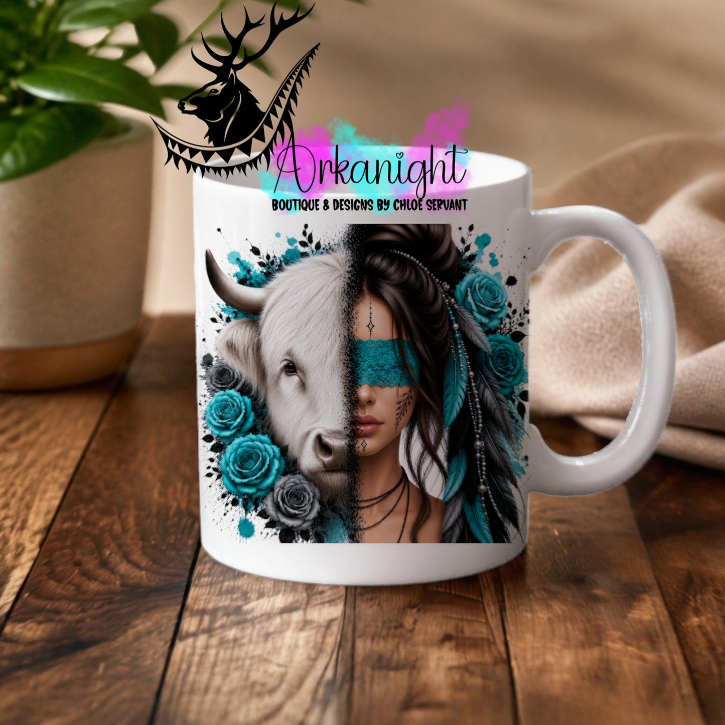 Numérique - Tasse en céramique - Collection Boho 2026 ♡ Mi-Femme Mi-Animaux ♡ Vache - Brune