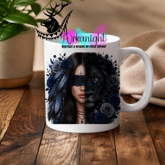 Tasse en céramique sur commande - Collection Boho 2026 ♡ Mi-Femme Mi-Animaux ♡ Lion Noir