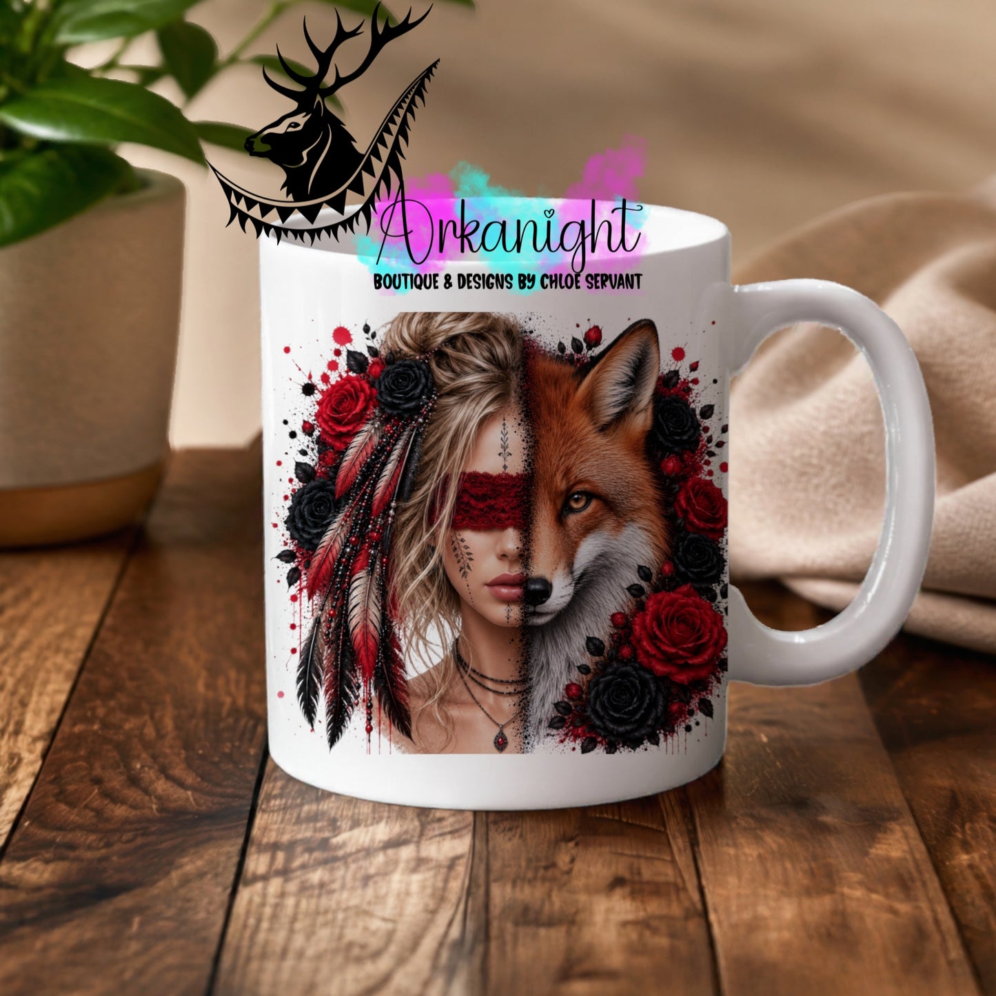 Numérique - Tasse en céramique - Collection Boho 2026 ♡ Mi-Femme Mi-Animaux ♡ Renard - Blonde Bun