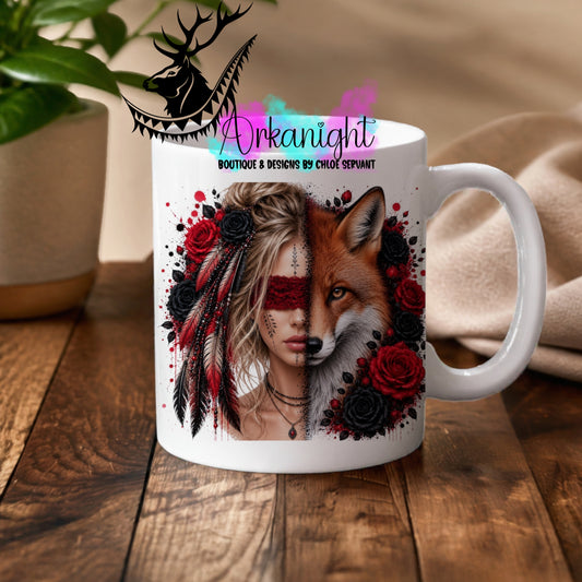 Tasse en céramique sur commande - Collection Boho 2026 ♡ Mi-Femme Mi-Animaux ♡ Renard Blonde Bun