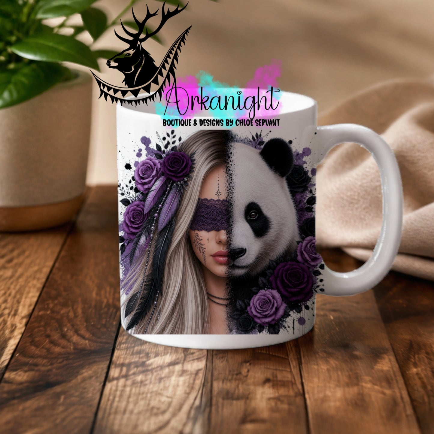 Numérique - Tasse en céramique - Collection Boho 2026 ♡ Mi-Femme Mi-Animaux ♡ Panda - Blonde