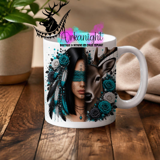 Tasse en céramique sur commande - Collection Boho 2026 ♡ Mi-Femme Mi-Animaux ♡ Cerf Noir