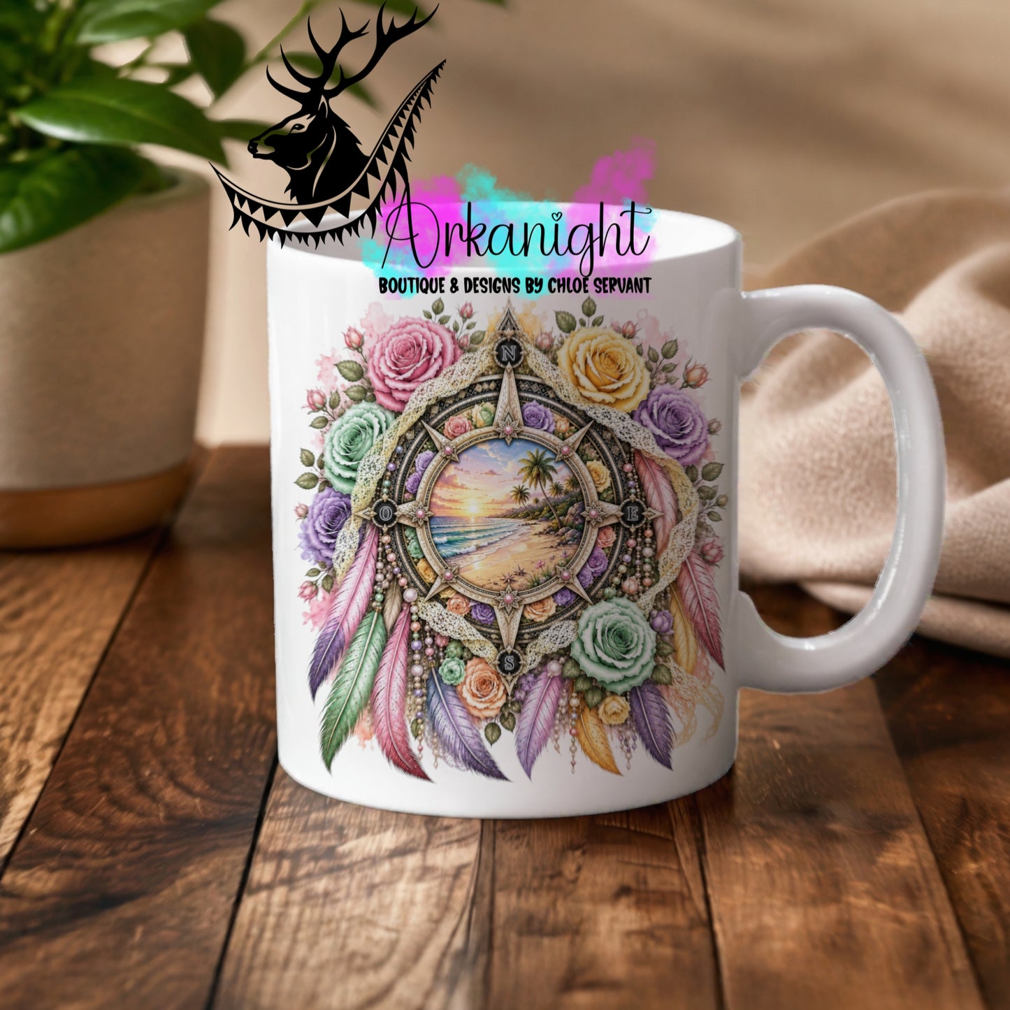 Numérique - Tasse en céramique - Collection Boho 2026 ♡ Rose des vents ♡ Plage
