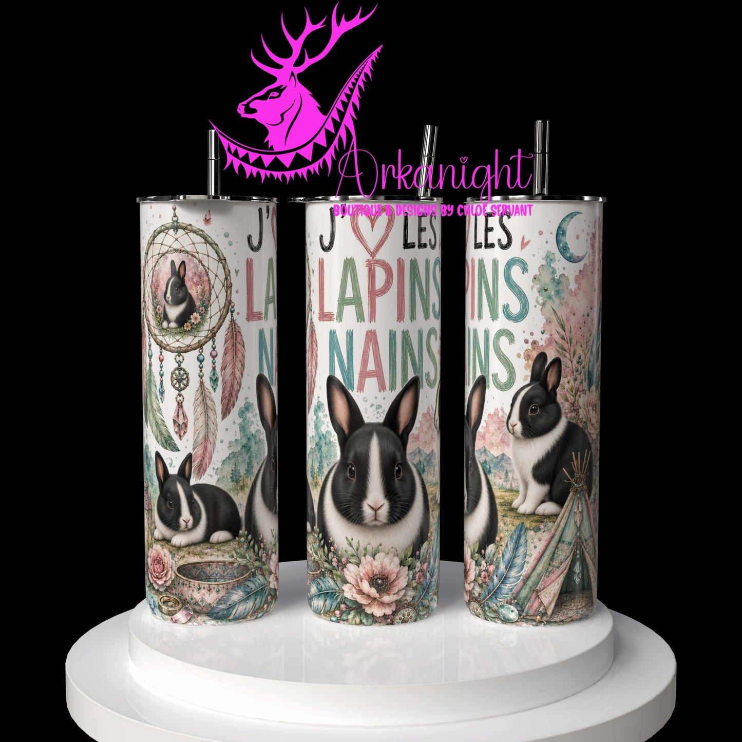 Gourde sur commande ♡ Collection Boho 2026 ♡ Animaux ♡ Lapins Nains Blanc et Noir