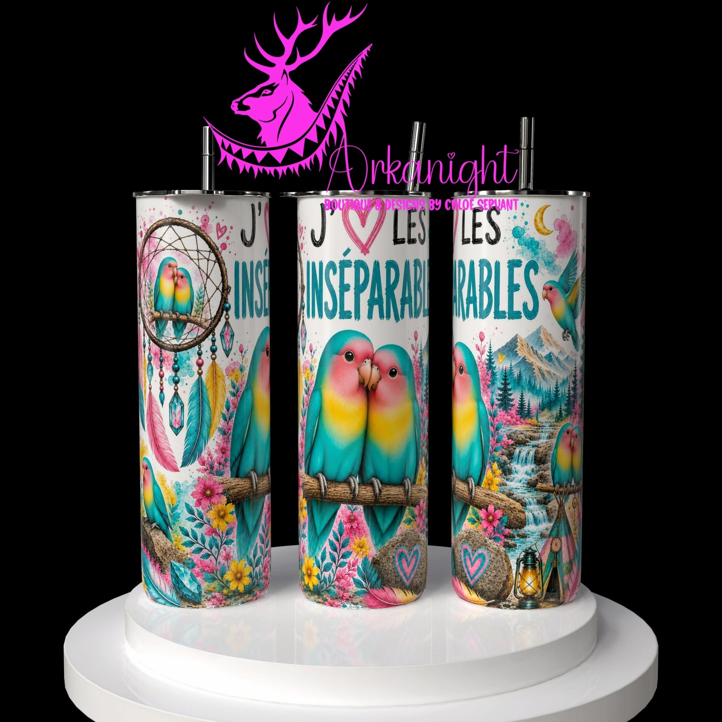 Gourde sur commande ♡ Collection Boho 2026 ♡ Animaux ♡ Inséparables - 01