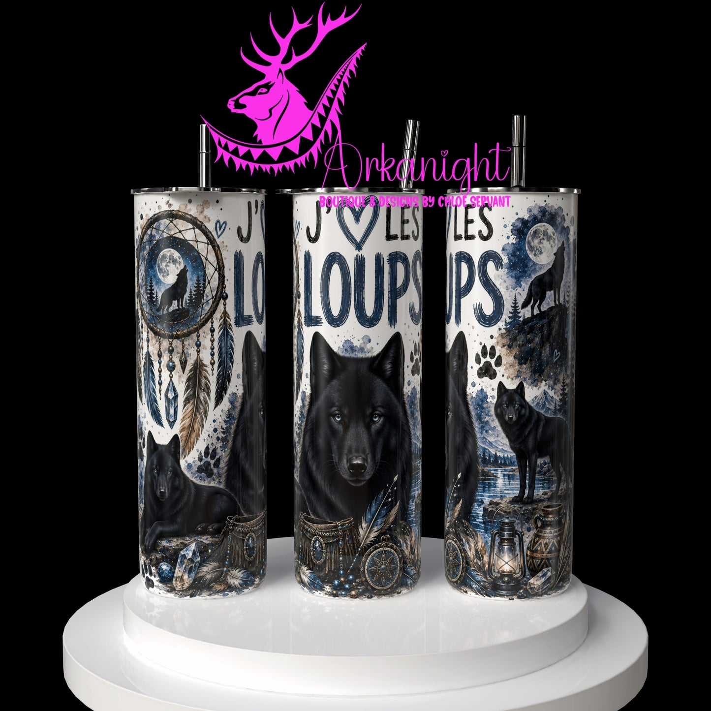 Gourde sur commande ♡ Collection Boho 2026 ♡ Animaux ♡ Loups Noirs
