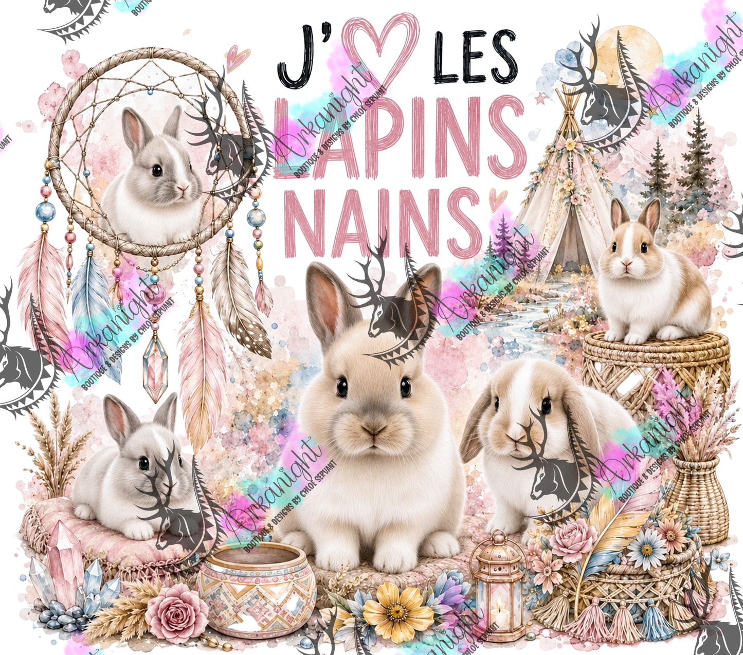 Numérique ♡Collection Boho 2026 ♡ Animaux ♡ Lapins Nains - Blanc & Beige