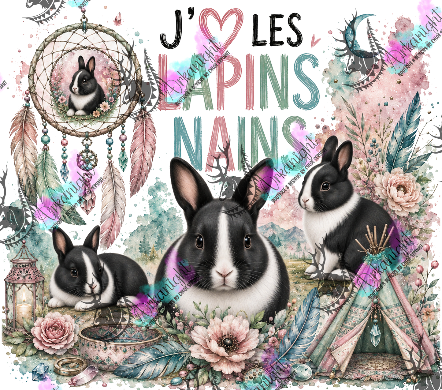 Numérique ♡Collection Boho 2026 ♡ Animaux ♡ Lapins Nains - Blanc et Noir