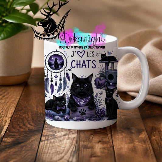 Tasse en céramique sur commande - Collection Boho 2026 ♡ Chats ♡ Noir
