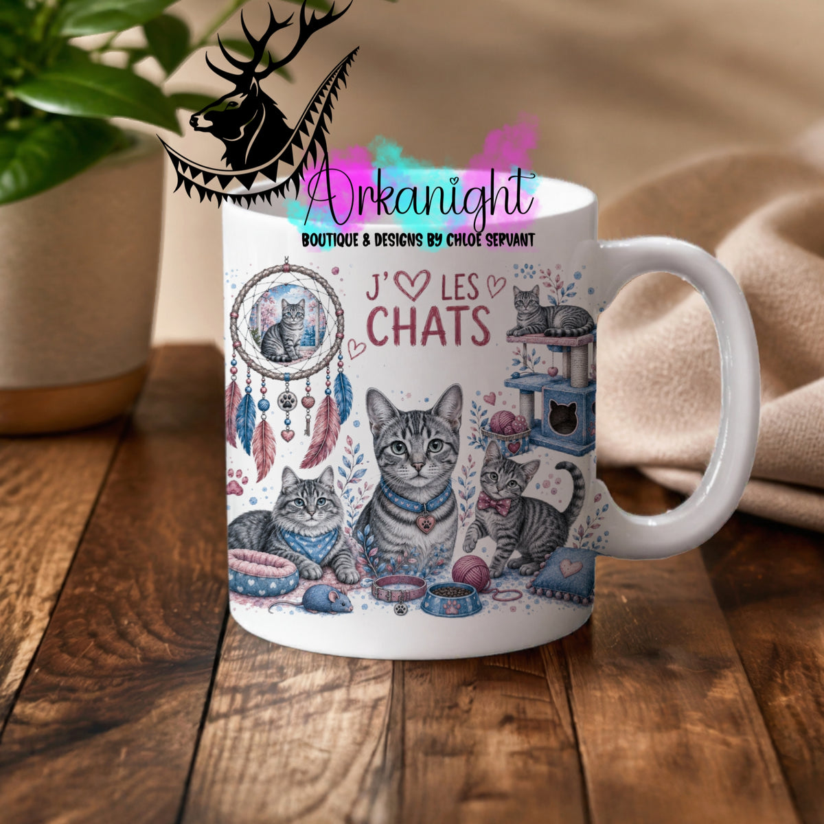 Tasse en céramique sur commande - Collection Boho 2026 ♡ Chats ♡ Tabbie Gris