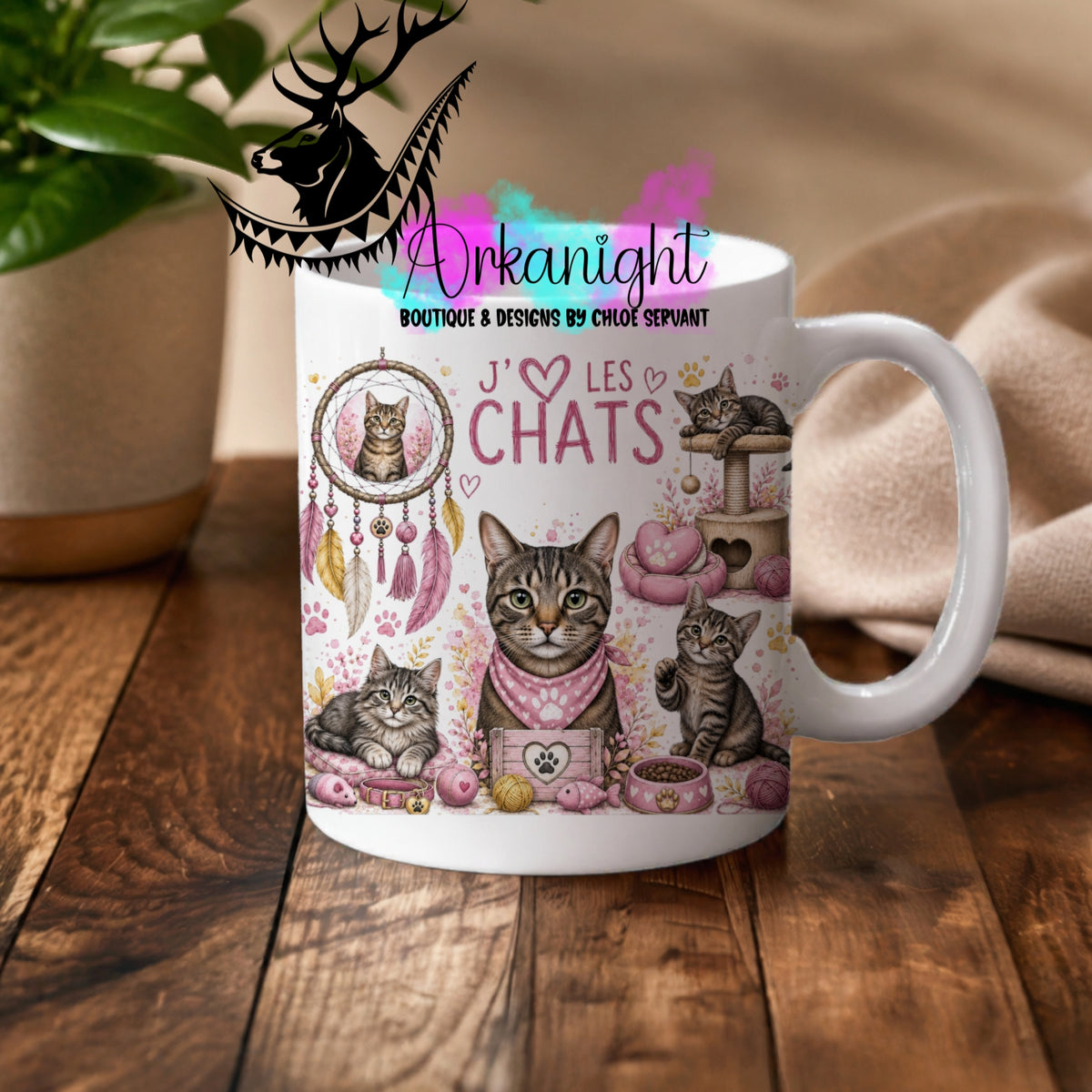 Numérique - Tasse en céramique - Collection Boho 2026 ♡ Chats ♡ Tabbie Brun