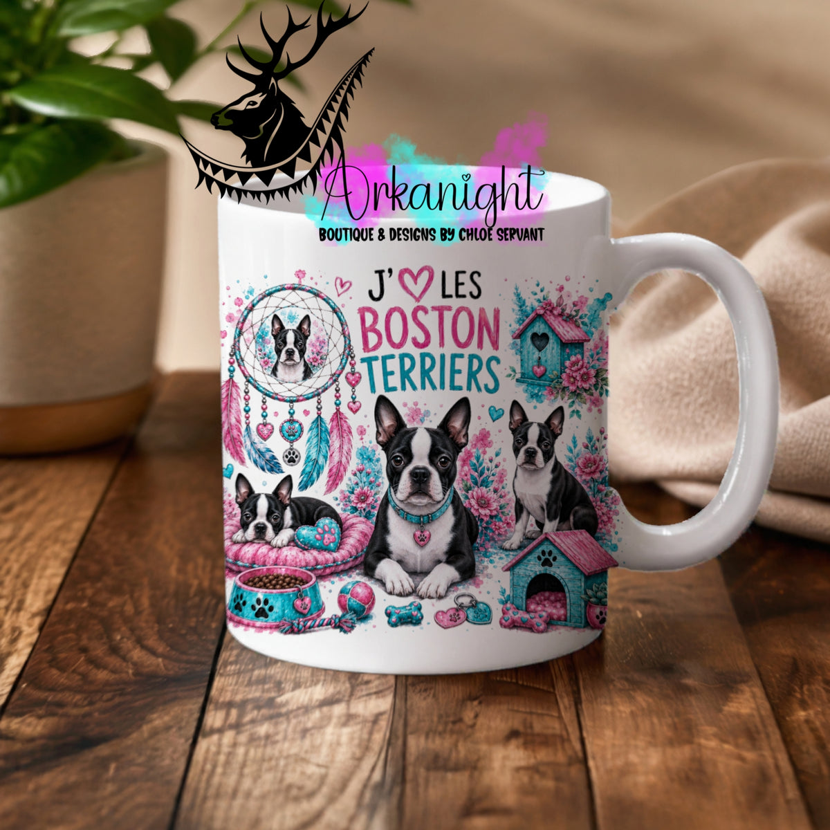 Numérique - Tasse en céramique - Collection Boho 2026 ♡ Chiens ♡ Boston Terrier
