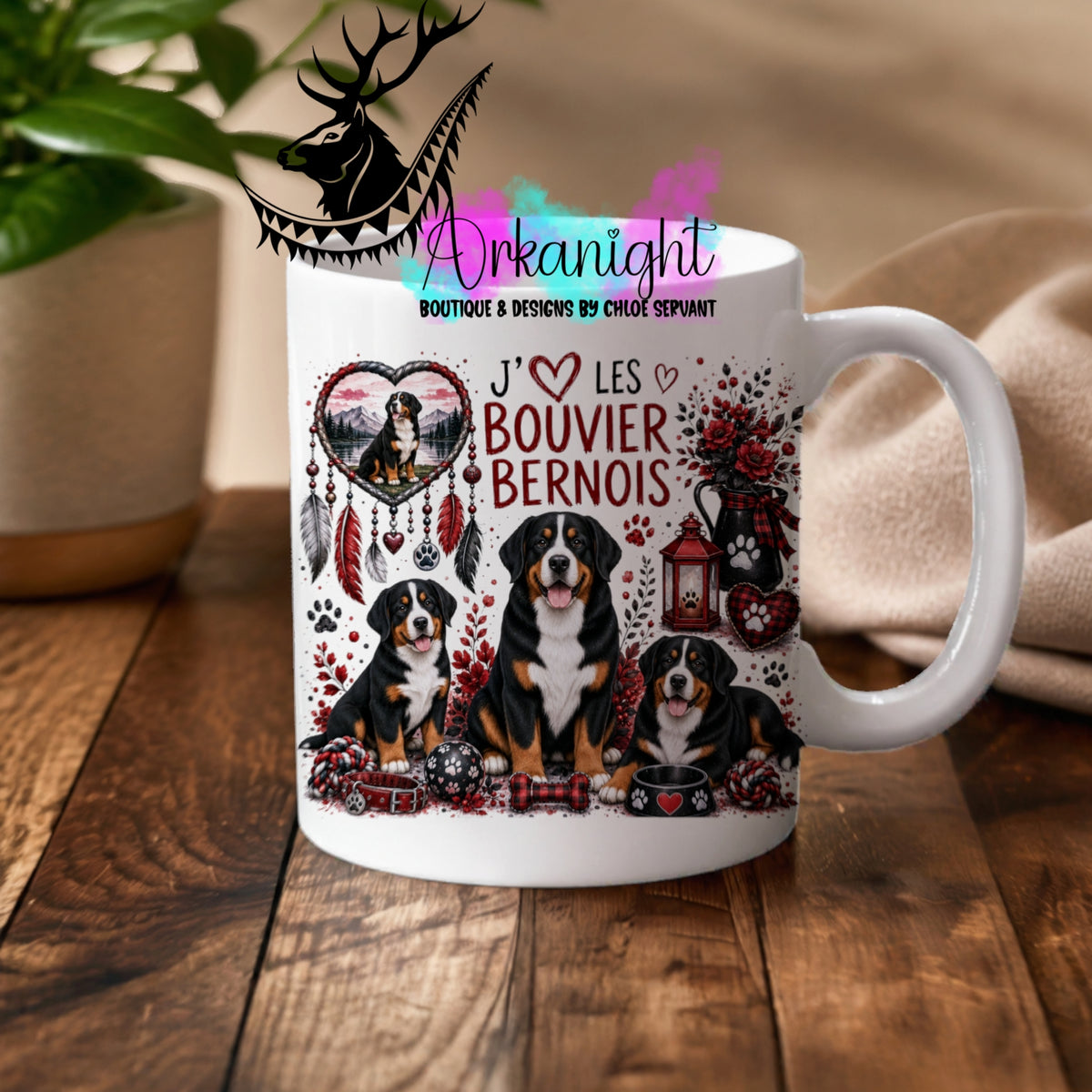 Tasse en céramique sur commande - Collection Boho 2026 ♡ Chiens ♡                   Bouvier Bernois