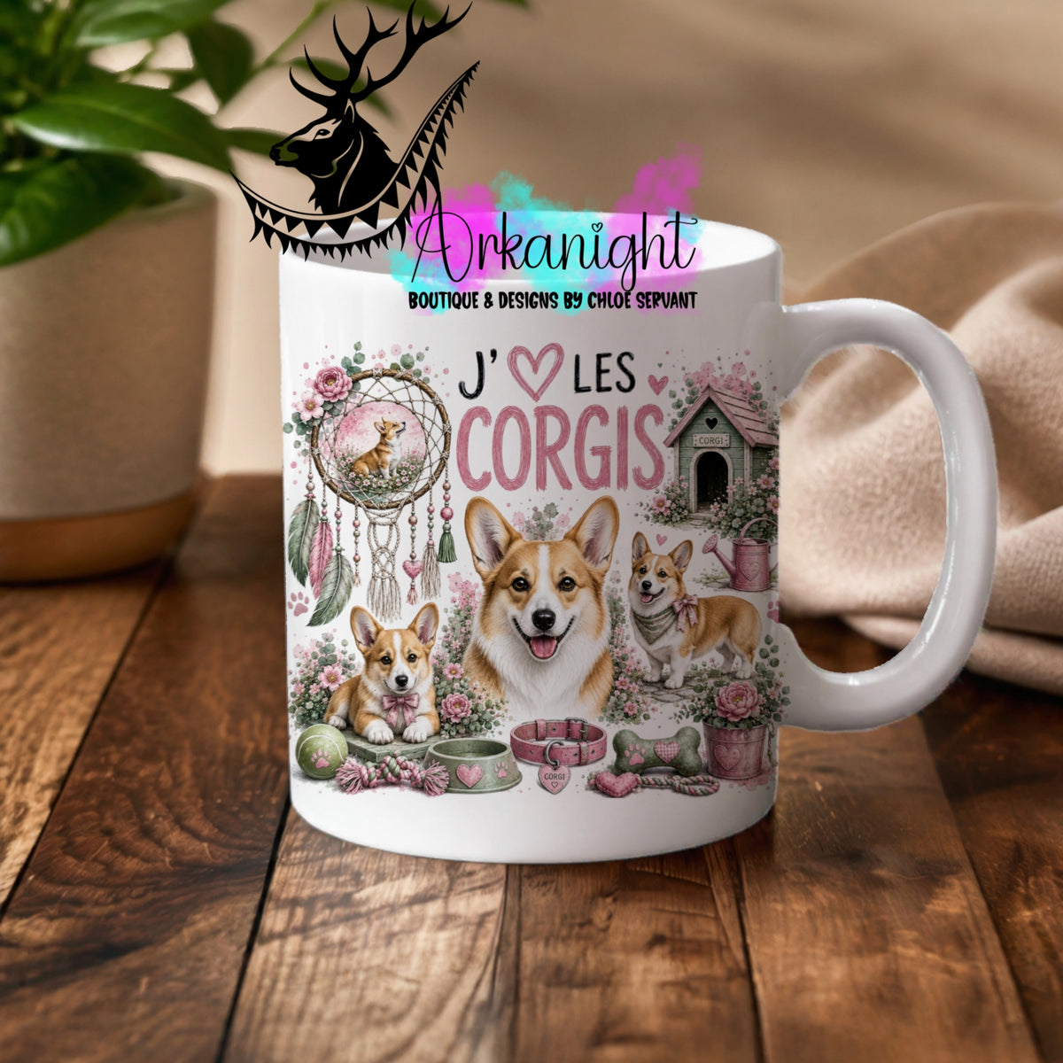 Tasse en céramique sur commande - Collection Boho 2026 ♡ Chiens ♡                    Corgis