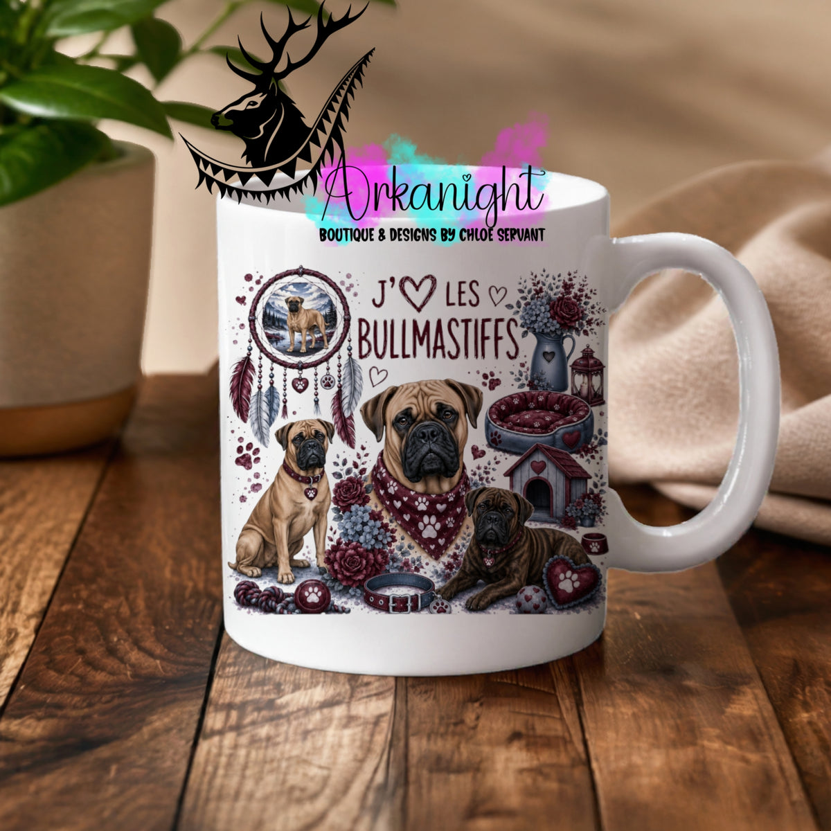 Tasse en céramique sur commande - Collection Boho 2026 ♡ Chiens ♡               Bullmastiffs