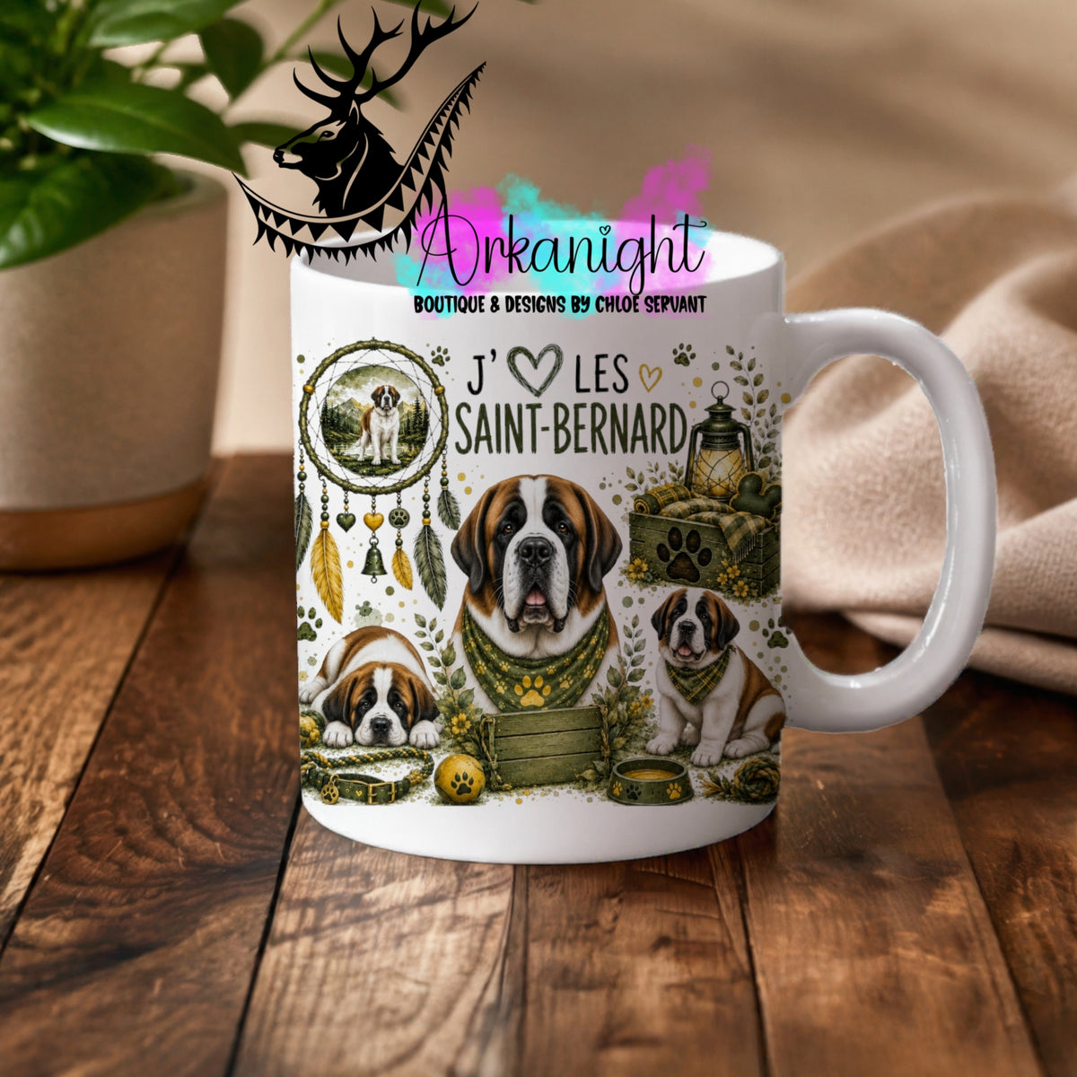 Numérique - Tasse en céramique - Collection Boho 2026 ♡ Chiens ♡ Saint-Bernard