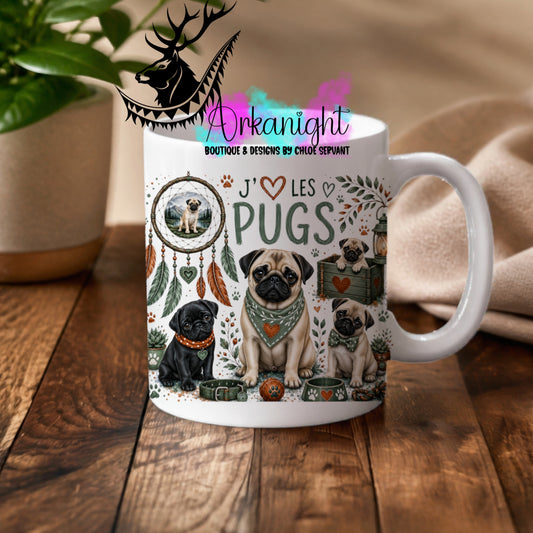 Tasse en céramique sur commande - Collection Boho 2026 ♡ Chiens ♡            Pugs