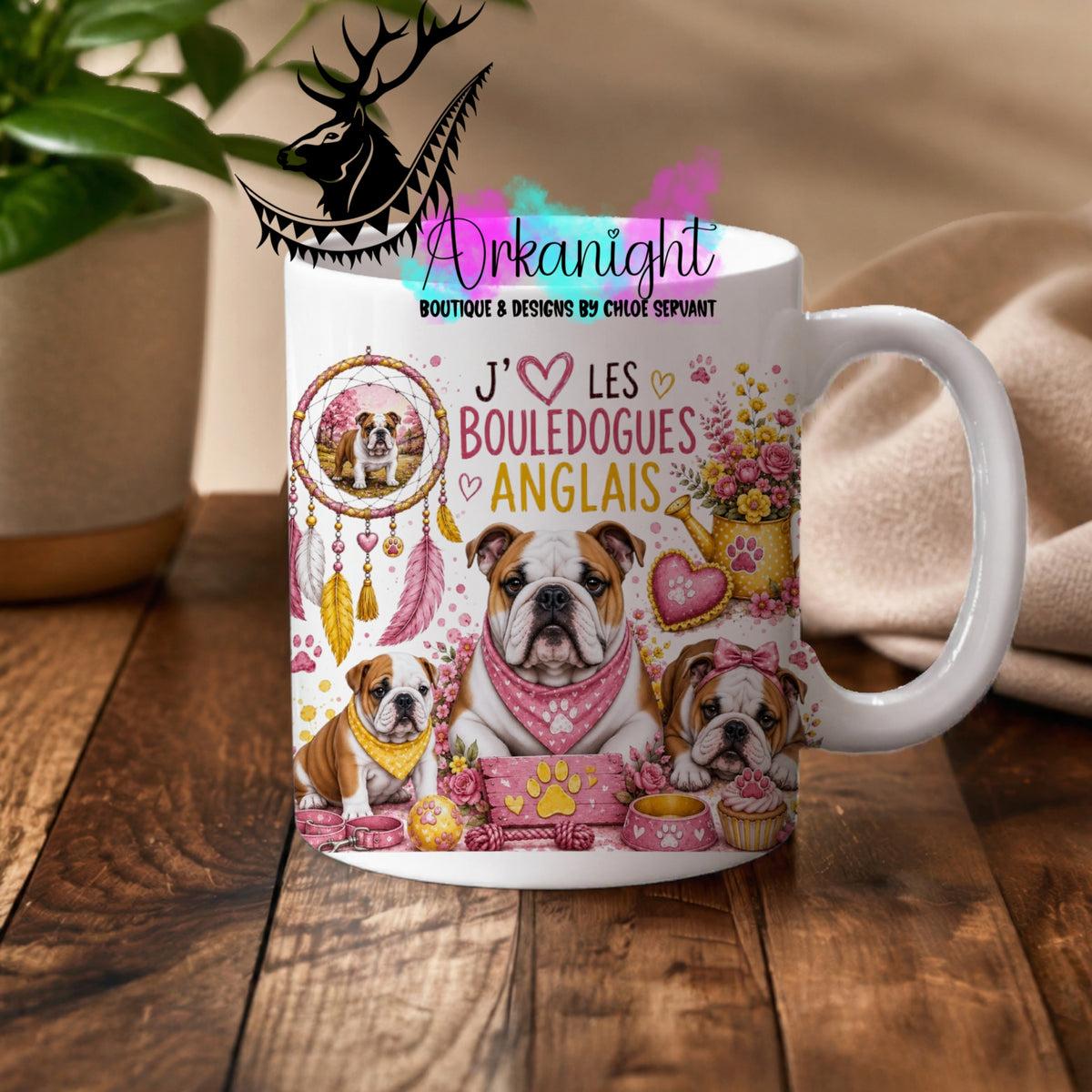 Numérique - Tasse en céramique - Collection Boho 2026 ♡ Chiens ♡ Bouledogues Anglais