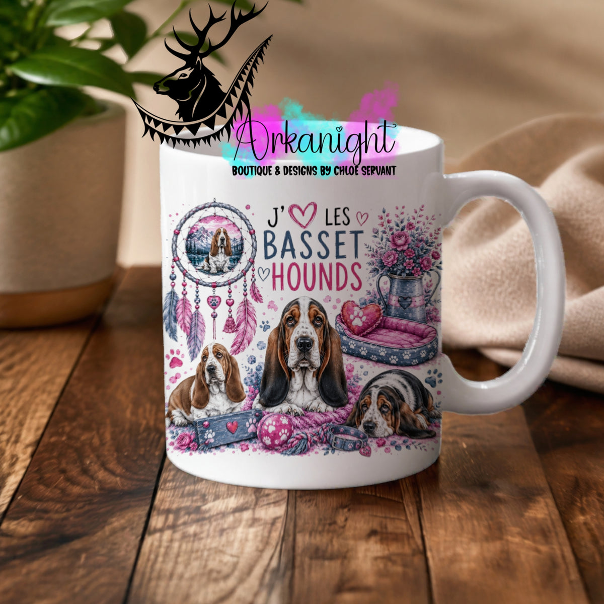 Tasse en céramique sur commande - Collection Boho 2026 ♡ Chiens ♡  Basset Hounds