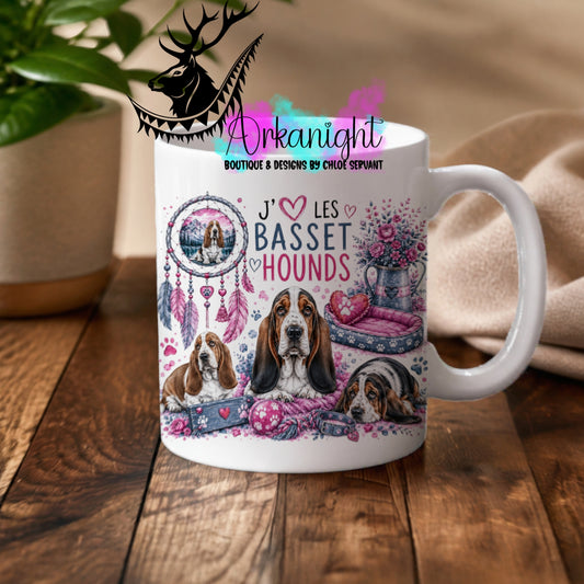 Tasse en céramique sur commande - Collection Boho 2026 ♡ Chiens ♡  Basset Hounds