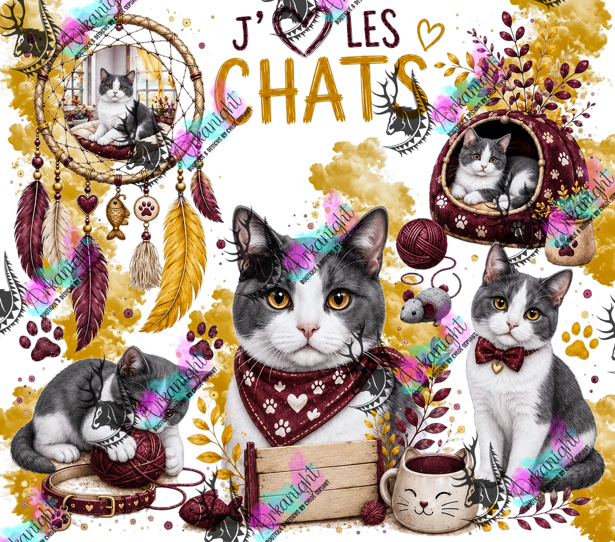 Numérique ♡Collection Boho 2026 ♡ Chats ♡ Gris & Blanc