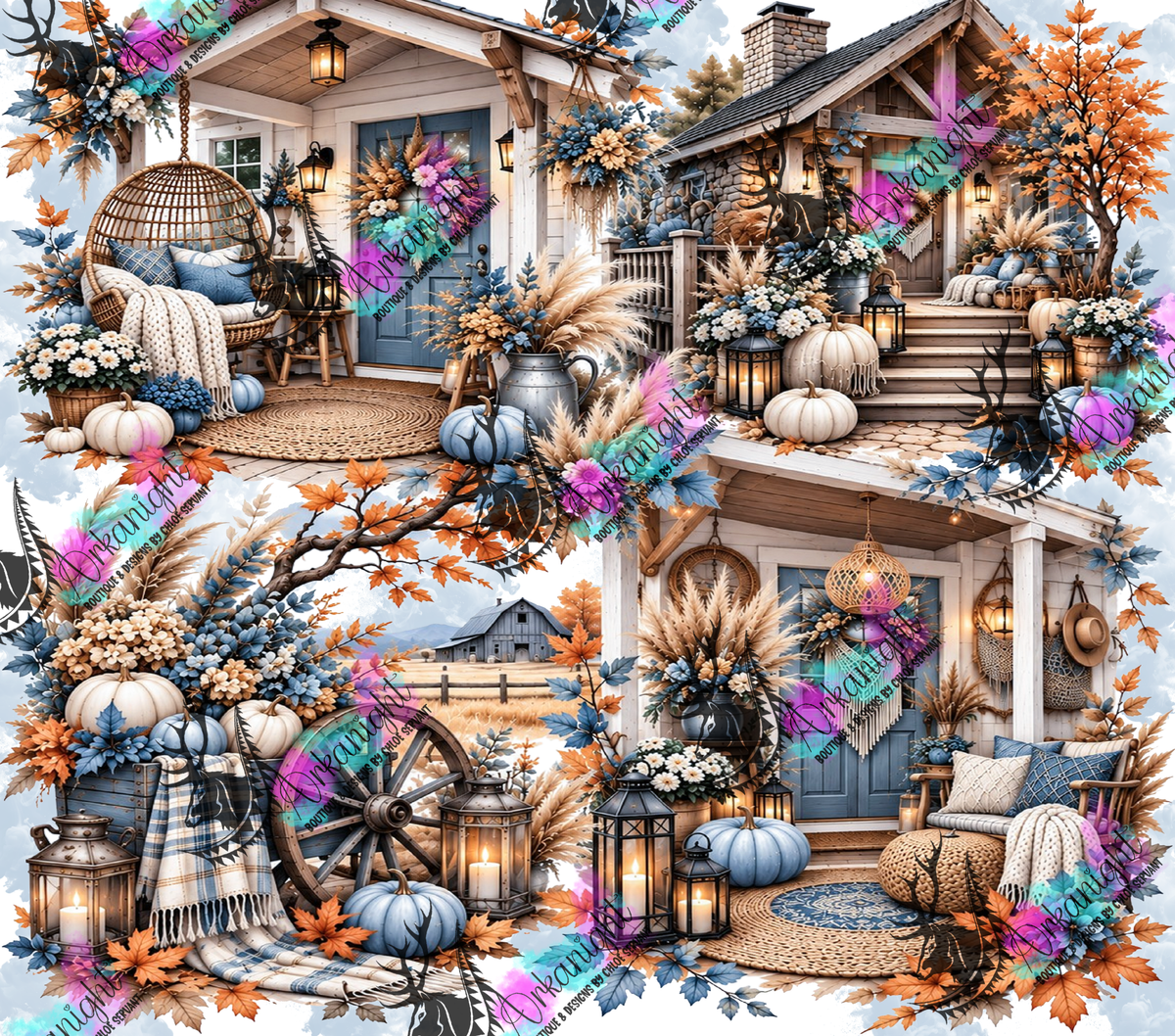 Numérique ♡Collection Automne 2026 ♡ Porche de maison de ferme bleu