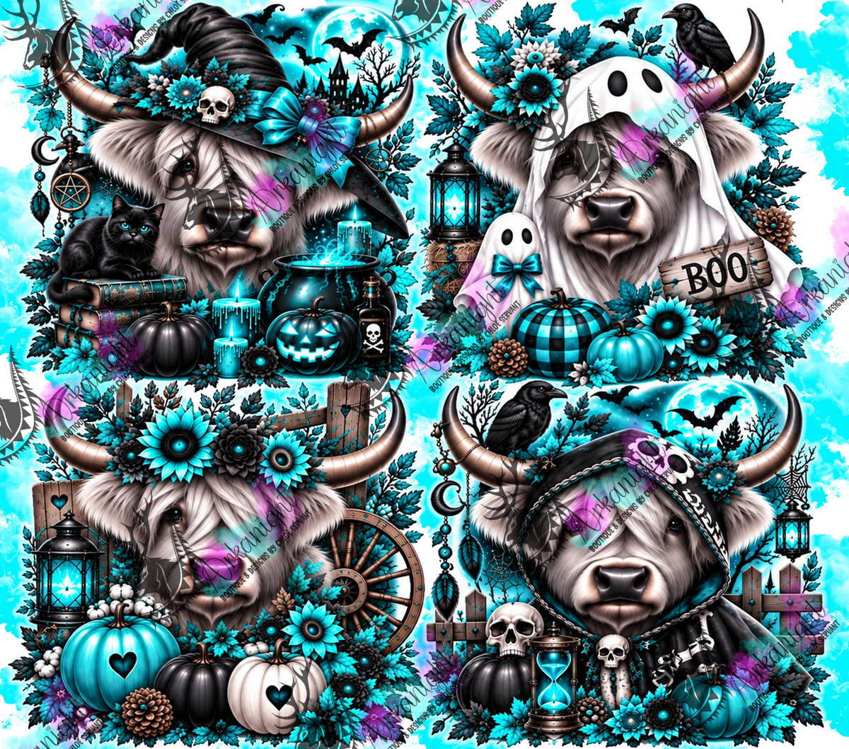 Numérique ♡Collection Halloween 2026 ♡ Vache Highland Turquoise