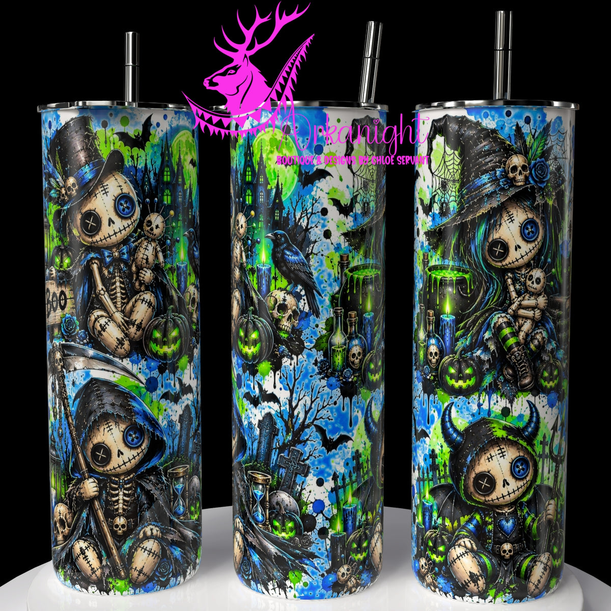 Gourde sur commande ♡ Collection Halloween 2026 ♡ Voodo Poupée Horrifique Bleu & Vert