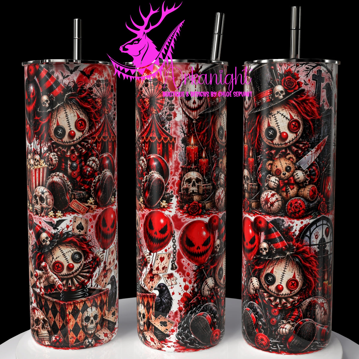 Gourde sur commande ♡ Collection Halloween 2026 ♡ Vodoo Clown Horrifique Rouge